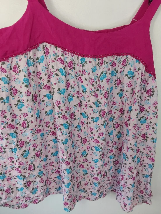 NWT Lane Bryant Pink Floral Pom Trim Detail Tank Top Summer Feminine - Picture 2 of 7